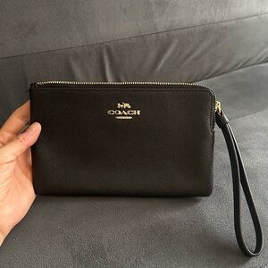 Coach Black Textured Leather Wristlet